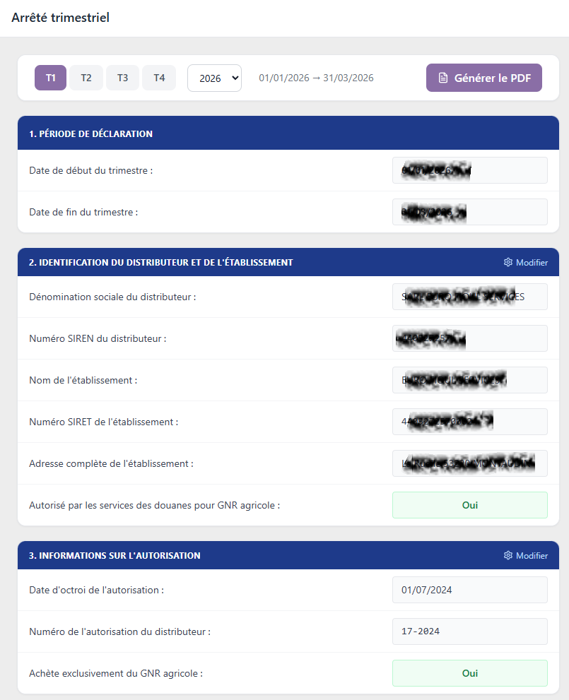 Arrêté trimestriel guidé